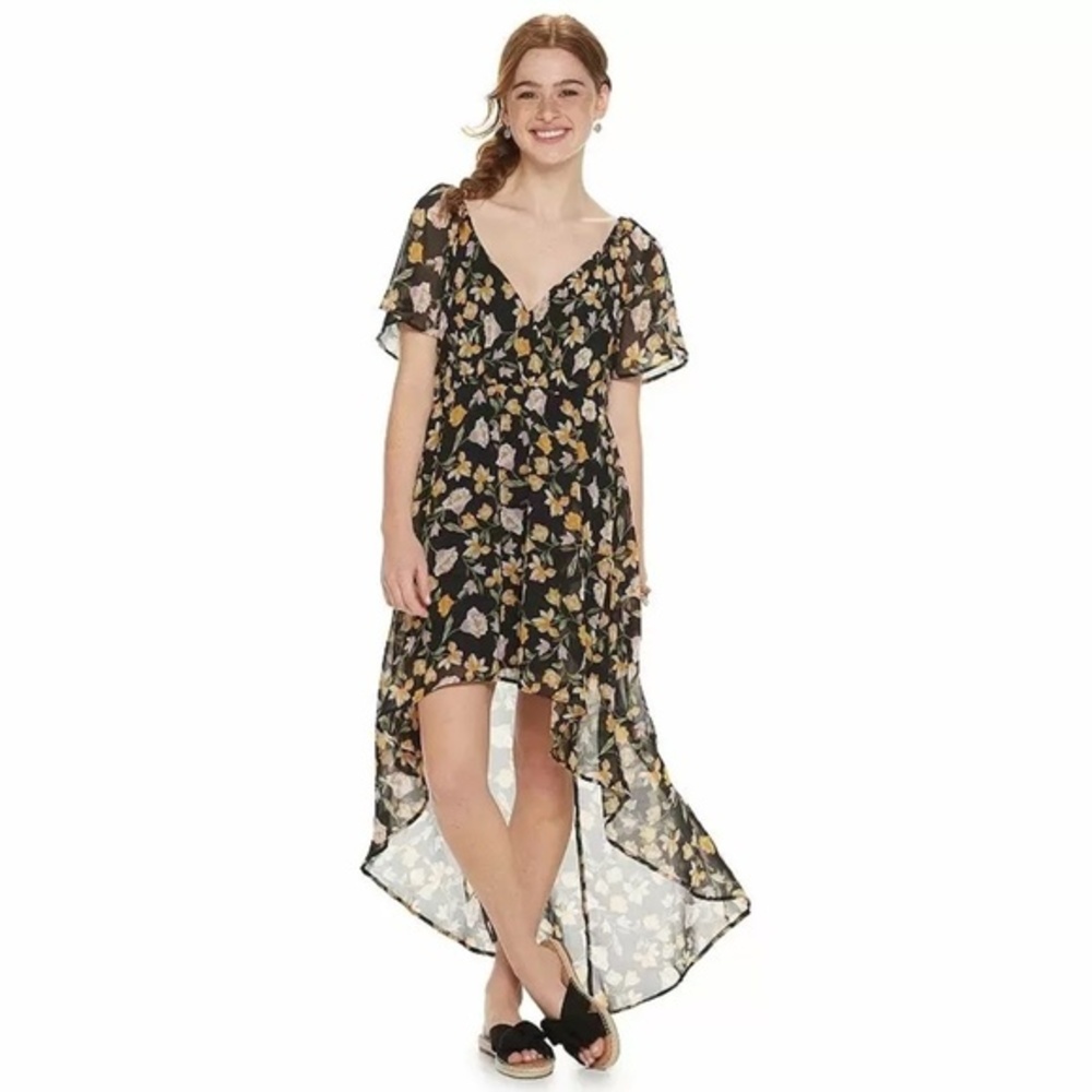 Lily Rose Black Floral Patterned V-Neck Surplice High-Low Maxi Dress XXL NEW NWT - Picture 3 of 9